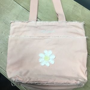 Life is Good Tote Bag Pink Canvas with Flower